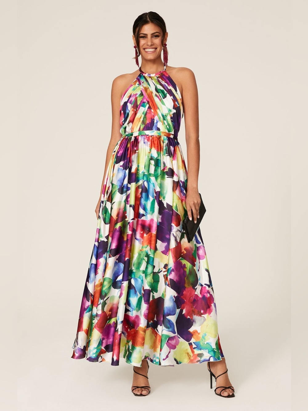 Love by Theia Multicolor Printed Halter Gown